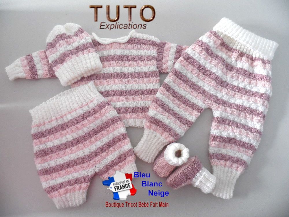 TUTO tricot bb FACILE et PREMA BOUTIQUE bebe modele layette bébé et patron a tricoter Explications brassière, bonnet, chaussons et Reborn