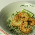 Crevettes épicées sur riz au gingembre et aux pois verts, sans gluten et sans lactose