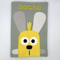 Protège carnet de santé lapin gris jaune personnalisé