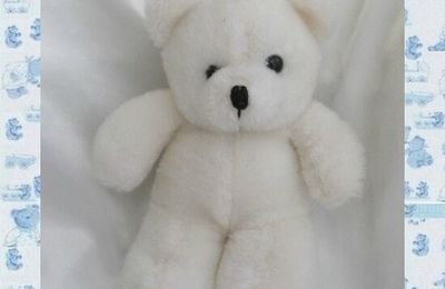 Doudou Peluche Ours Blanc Yeux Et Nez Noir 20 cm