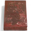 A cinnabar lacquer stationary box and cover, Ming dynasty, 16th century