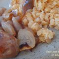 Saucisses de Toulouse, oignons et échalotes caramélisés