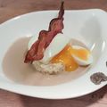 Oeuf mollet sur risotto de chou-fleur à la truffe d'Uzès et velouté de châtaignes au lard fumé + concours inside