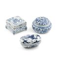 Three blue and white boxes and covers, Ming Dynasty