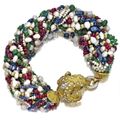 Colored stone, freshwater pearl and diamond necklace/brooch combination