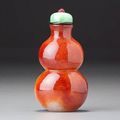 Treasury 1, no. 185: A 'red jadeite' double-gourd snuff bottle. Possibly imperial, perhaps palace workshops, Beijing, 1780–1820