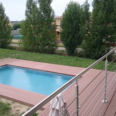 TERRASSE BOIS … CREATION PROJET TERRASSE COMPOSITE autour HABITATION + BACON + PISCINE avec margelle... Partie O2