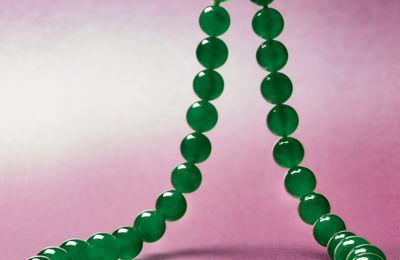 An Impressive Jadeite Bead, Ruby and Diamond Necklace