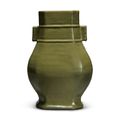 A teadust-glazed fanghu-form vase, 19th-20th century