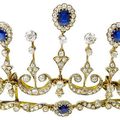19th century sapphire and diamond tiara-necklace combination & gold, enamel and gem-set Holbeinesque pendant