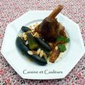 Souris d'agneau confite au four, petites courgettes à l'étuvée