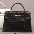 Hermès Paris Made in France. Sac Kelly, 32 cm en crocodile noir
