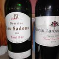 Pauillac : Domaine Les Sadons 2014, Saint Emilion : Château Laroze 2012