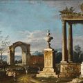 Attributed to Apollonio Domenichini, An Italianate landscape with a traveller on horseback before the ruins of a temple