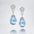 A pair of aquamarine and diamond pendent earrings, by Cartier, circa 1935