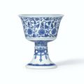 A fine blue and white 'Tibetan' stemcup, Seal mark and period of Qianlong