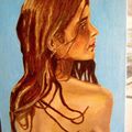 - HUILE SUR TOILE - jeune fille à la plage -