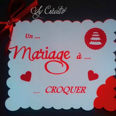 FAIRE-PART MARIAGE thème GOURMANDISE rouge et blanc, biscuit, petit beurre 