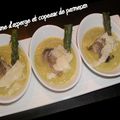 Huître sur crème d'asperges et côpeaux de parmesan