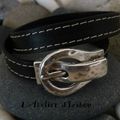 Masculin féminin pour ce bracelet noir en cuir double couture et fermoir boucle de ceinture !