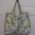 SAC CABAS " NINON" toile impressions florales HORTENSIAS BLEUS.