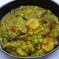 One pot de crozets, crevettes, petits pois