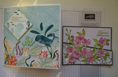 Atelier Carte Double cadre pop'up Aquarium et Carte biseau Fleurs pour toujours