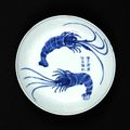 Blue-and-white dish with prawns, Ming Dynasty, Tianqi-Chongzhen Period, 1620 - 1640