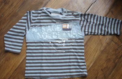 T-shirt Catimini 12 mois ml à rayures - bleu gris et marron taupe