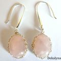 Boucles d'oreilles Quartz rose tricotées au crochet. bijou fait par Dekalyna