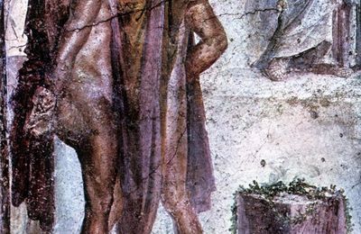 Fresque Pompei, Maison des Cithares ; Iphigénie en Tauride, détail d'Oreste et Pylade, 79 avr. J.-C.