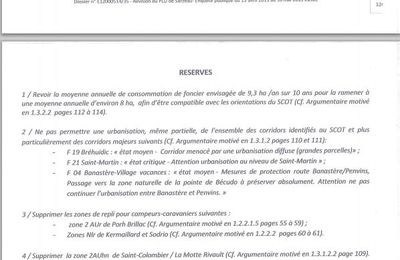 LE COMMISSAIRE ENQUETEUR DONNE UN AVIS FAVORABLE AU PROJET DE PLU SOUS RESERVE DE SPOLIER LES PROPRIETAIRES SARZEAUTINS