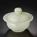 A fine white jade  bowl and cover. Qing dynasty, 18th century