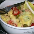 Salade tiède de tortellini, thon et tomates cerise