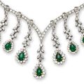 An emerald and diamond fringe necklace