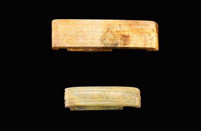 Two archaic jade scabbard slides, Warring States period (475–221 BC)