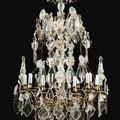Lustre en verre taillé, cuivre et bronze verni d'époque Louis XV, très probablement livré par le marchand-mercier Alexis Delarou