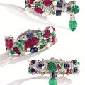 Platinum, Carved Colored Stone, Diamond and Pearl 'Tutti Frutti' Bracelet, Cartier