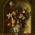 Attributed to Joannes Baers (before 1600 - after 1641), Flower still life with painted alcove