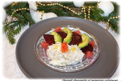SALADE DE TOURTEAU AVOCAT, BETTERAVE AU TARTARE D'ALGUES