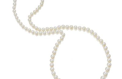 Natural pearl, cultured pearl and diamond necklace, 1920s