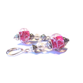 Boucles d'oreilles vintage argent 925, perle en verre rose motifs blancs