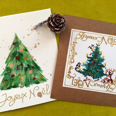 CARTES AQUARELLE SAPIN DE NOEL