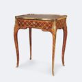 Table de salon en placage de bois de rose et bois de violette. Estampillée RVLC, Roger Vandercruse dit Lacroix et JME