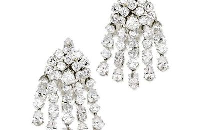 A Pair of Platinum and Diamond Earclips, Van Cleef & Arpels, New York, 1966
