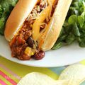 Hot chili con carne cheddar sandwich