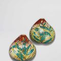 A very rare pair of imperial inscribed cloisonné enamel peach-shaped wall vases, Qianlong period (1736-1795)