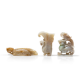 Three Archaistic Jade Carvings of Mystical Creatures, China, Qing dynasty (1644-1912) or slightly later