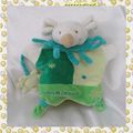 Doudou Peluche Plat Marionnette Souris Blanc Vert Soleil Doudou Et Compagnie