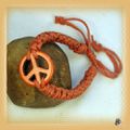  Bracelet De Surfeur Perle Turquoise Orange "Peace In Love" Cuir Marron et Chanvre Orange